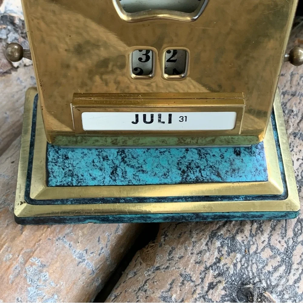 Vintage 40s Jakob Maul Brass & Marble Perpetual Desk Calendar EUC